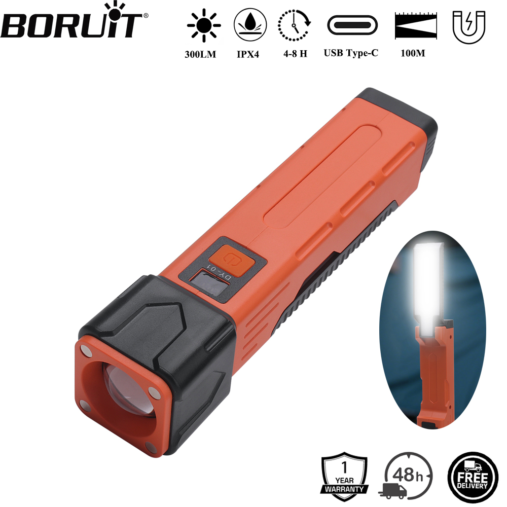 Renewable Energy Sources - BORUiT 300LM LED-Arbeitslicht, Zoom-Taschenlampe, Typ C,