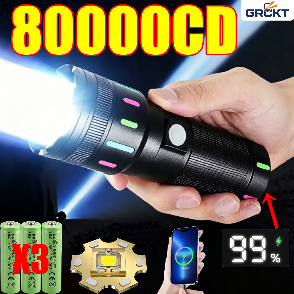 Renewable Energy Sources - 80000CD Leistungsstärkste LED-Taschenlampe Hochleistungs-Taktische Jagd-Taschenlampe Wiederaufladbare