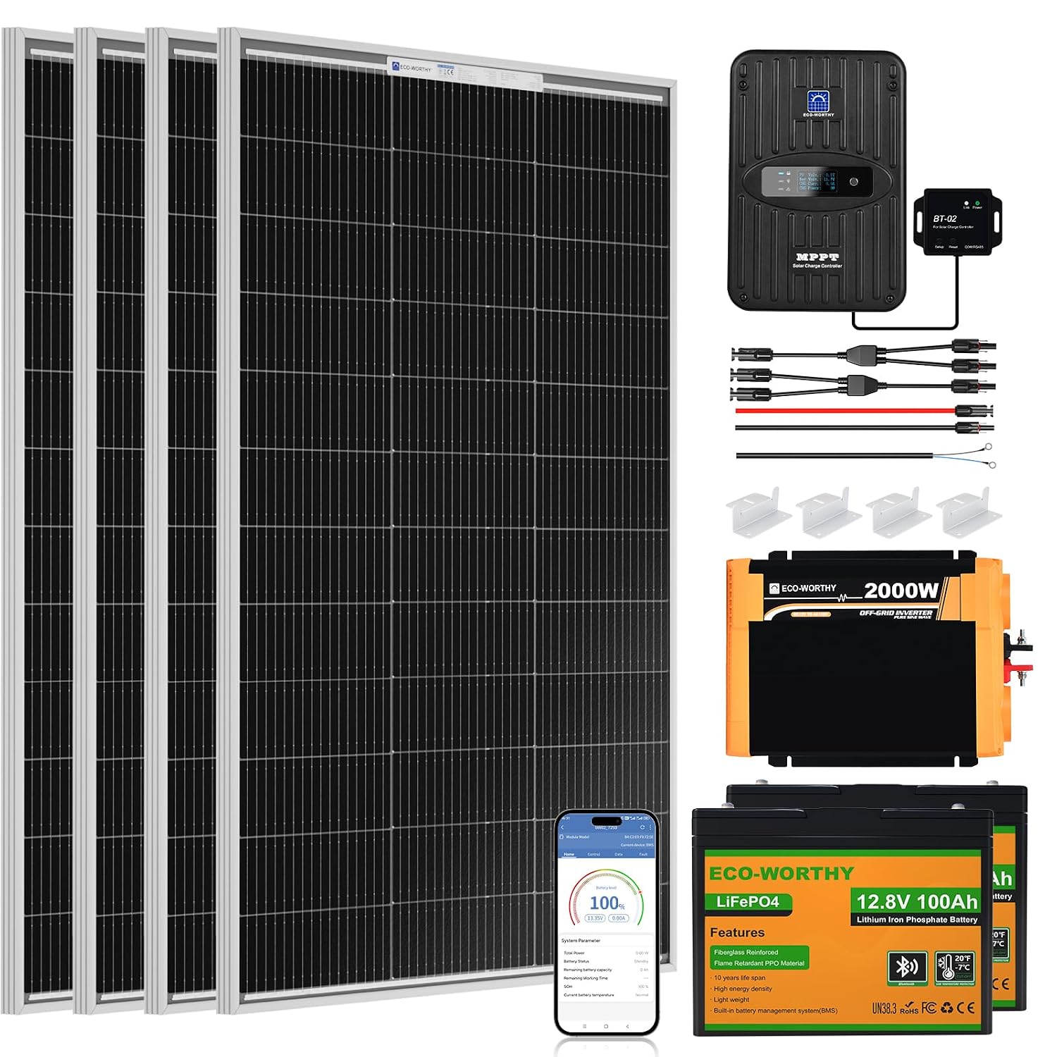 Rv Solar Kit 400W - 1,6-kWh-Komplett-Solarpanel-Kit 400W 12V für Wohnmobile und
